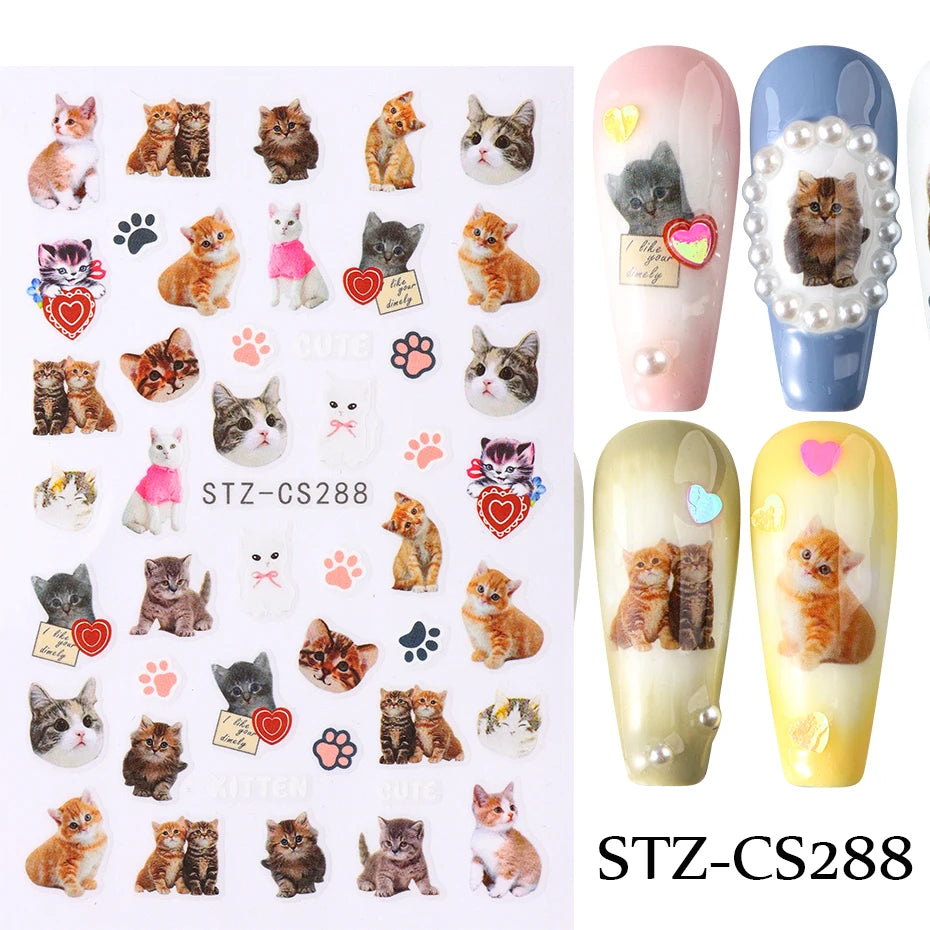 3D Animal Nail Stickers Dog Cat Bunny Korean Cartoon