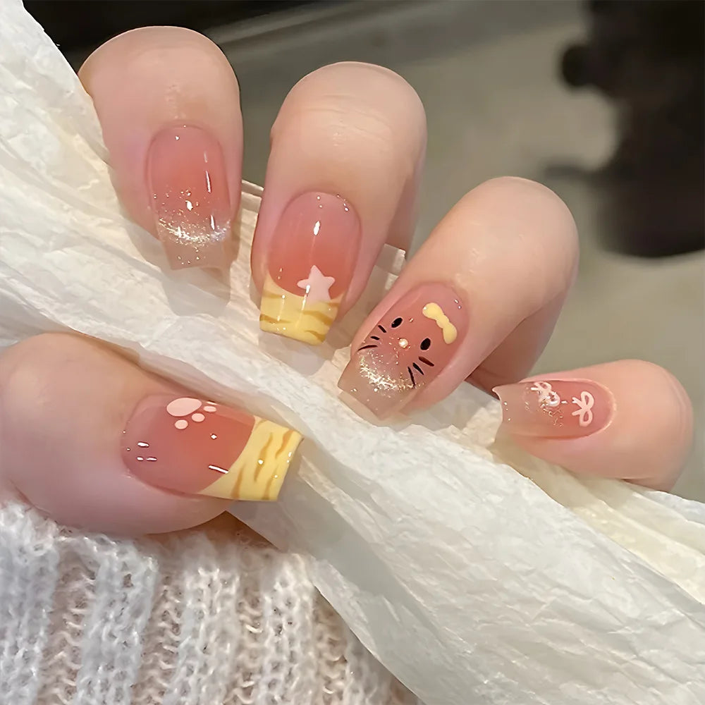 24pcs Short Y2K Rhinestone Press-On Nails with Glue