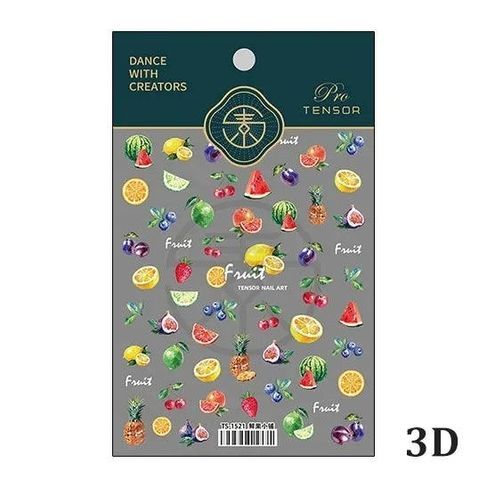 5D Fruit & Bowknot Nail Stickers Strawberry Cherry