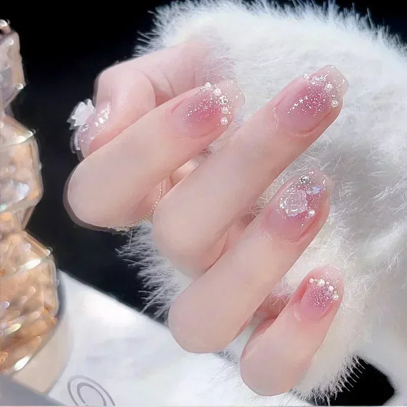 24pcs Short Y2K Rhinestone Press-On Nails with Glue