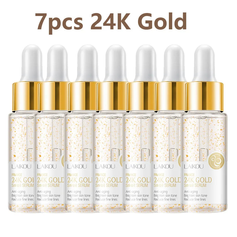 LAIKOU 7 Bottles 24K Gold Snail Sakura Hyluronic Acid Vitamin C Nicotinamida Rose Blueberry Serum Japan Essential Face Essences