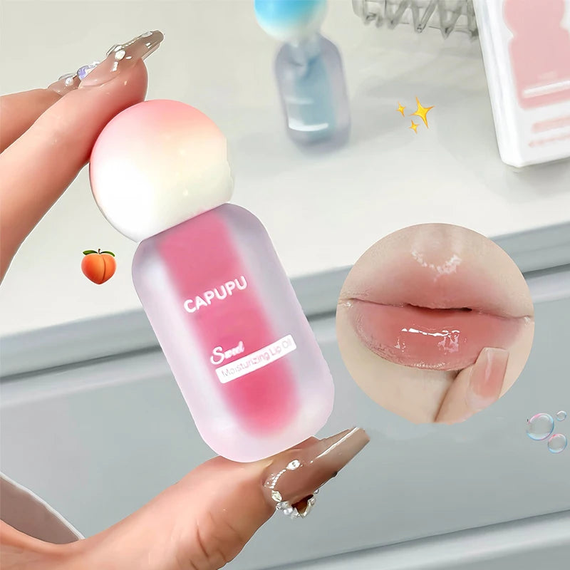 Peach Water Light Lip Gloss Hydrating Transparent Glass Fruit Crystal Jelly Lip Oil Plumping