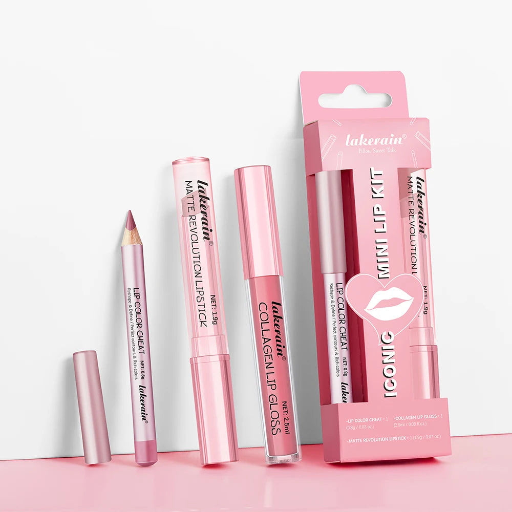 3pcs Lipliner, Lipstick & Gloss Set Waterproof Matte