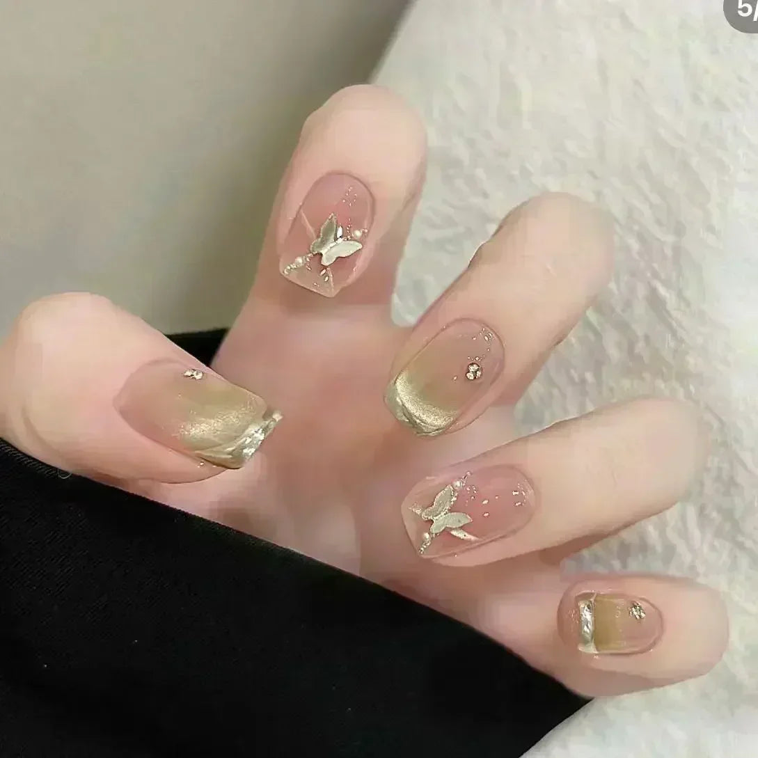 24pcs Short Y2K Rhinestone Press-On Nails with Glue