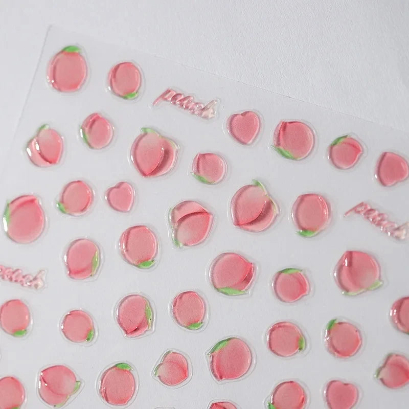 5D Pink Peach Jelly Nail Stickers Cute 3D Fruits