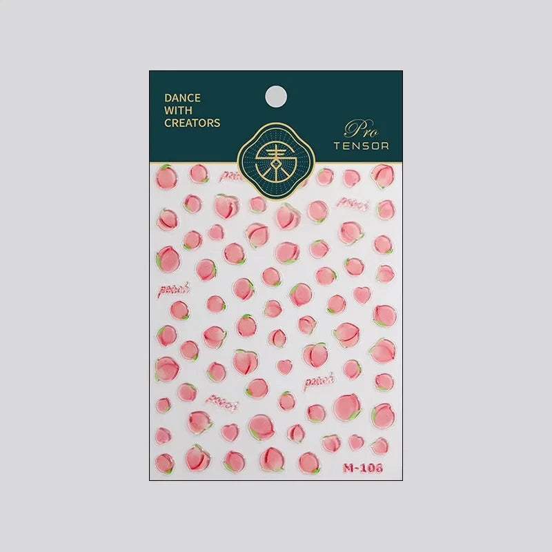 5D Pink Peach Jelly Nail Stickers Cute 3D Fruits