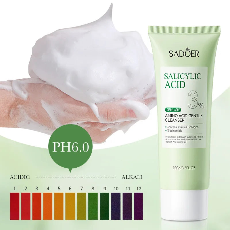 SADOER Salicylic Acid Facial Cleanser Face Wash Foam Face Cleanser