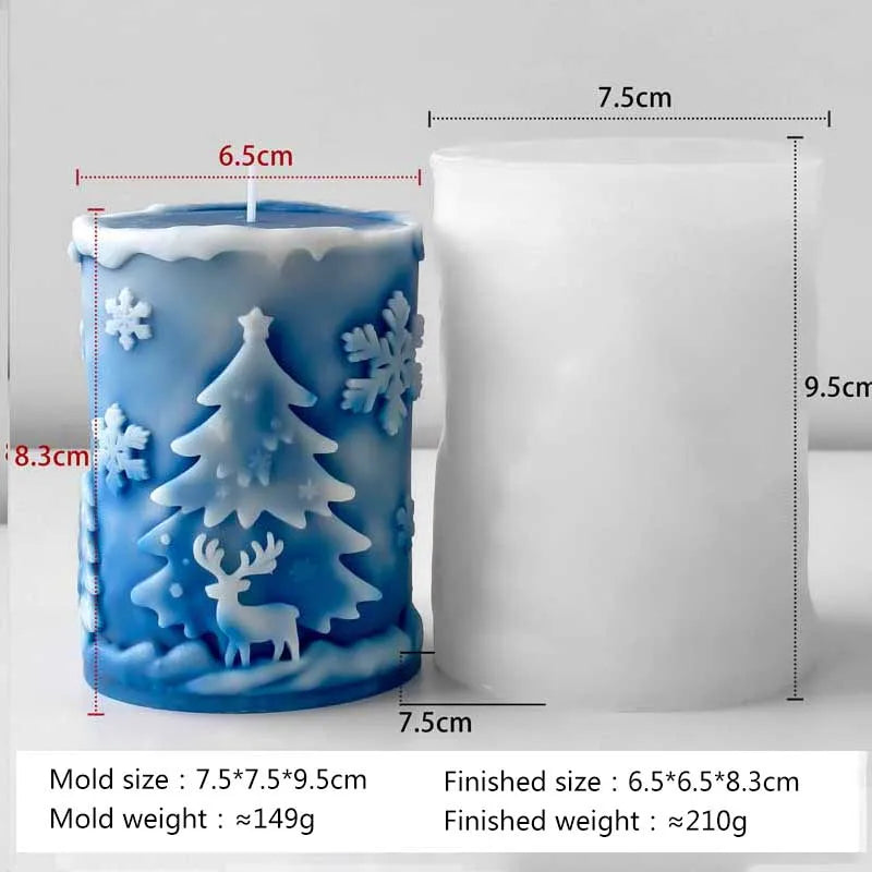 3D Christmas Cylinder Silicone Candle Mold – Snowflake Elk