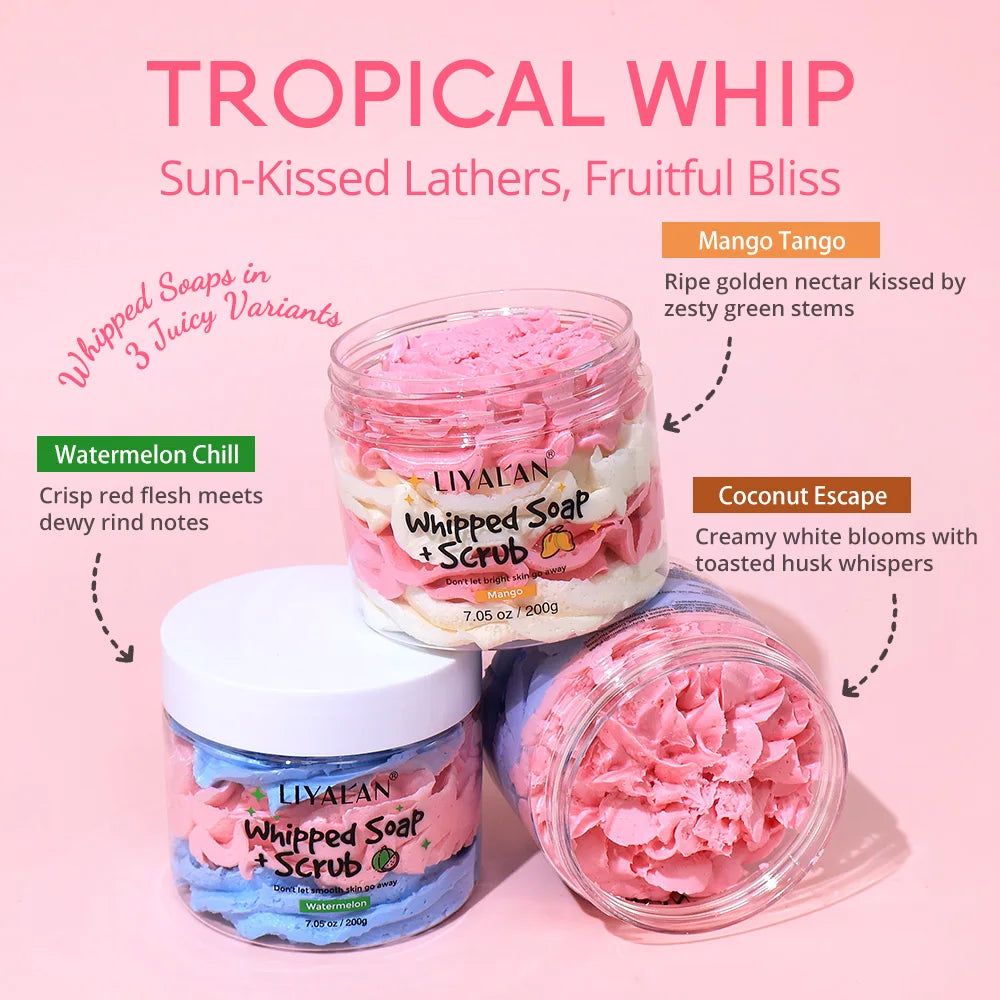 Whipped Soap Bath Cleansing Exfoliating Body Wash Moisturizing Smooth Skin Rainbow Scrub Soften Shave Vegan Handmade Shower Soap