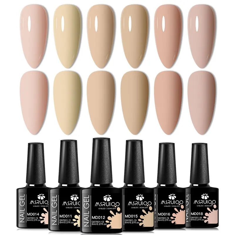 6PC Gel Nail Polish Set Nude Pink Red Glitter UV Gel