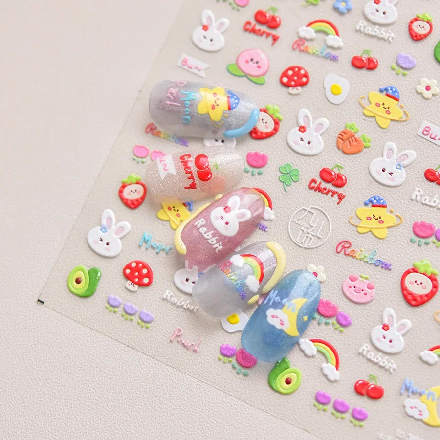 5D Fruit & Bowknot Nail Stickers Strawberry Cherry