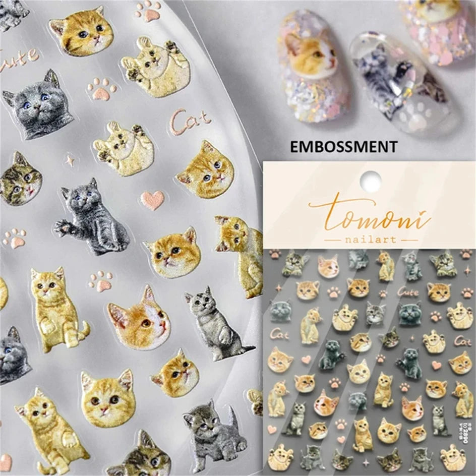 White Halo Cat Face Nail Stickers Embossed Relief