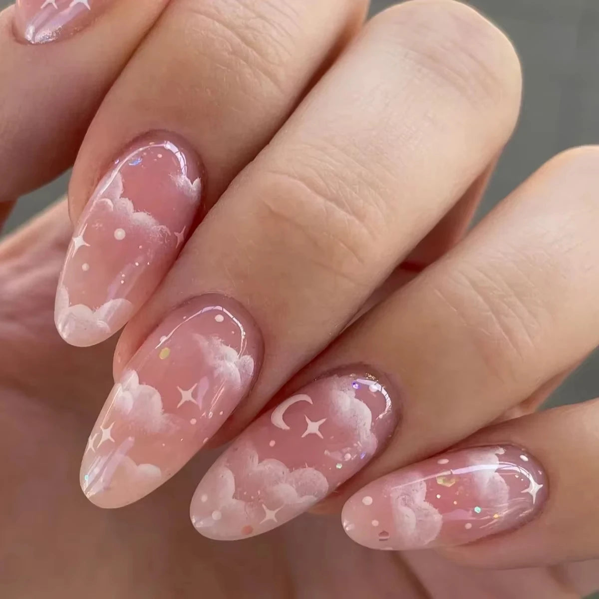 24pcs Cat Eye French Almond Press-On Nails 3D Bow
