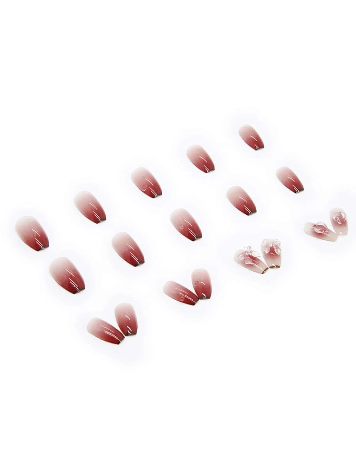 24PCS Gradient Peach Love Bow 3D Photochromic Nails