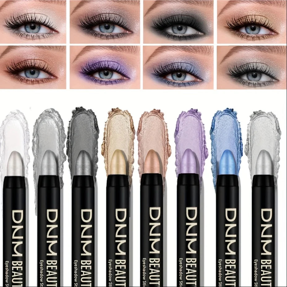 8-Piece Metallic Eyeshadow Stick Set Waterproof & Glitter