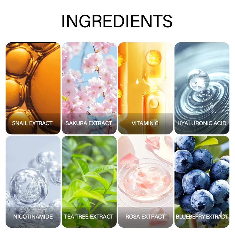 LAIKOU 7 Bottles 24K Gold Snail Sakura Hyluronic Acid Vitamin C Nicotinamida Rose Blueberry Serum Japan Essential Face Essences