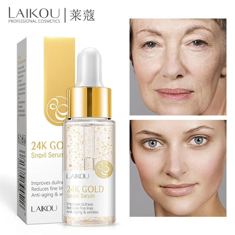LAIKOU Hyaluronic Acid Essence Facial Serum 24k GOLD Vitamin C Face Care Japan Sakura Moisturing Rose Essence Face SkinCare 17ml