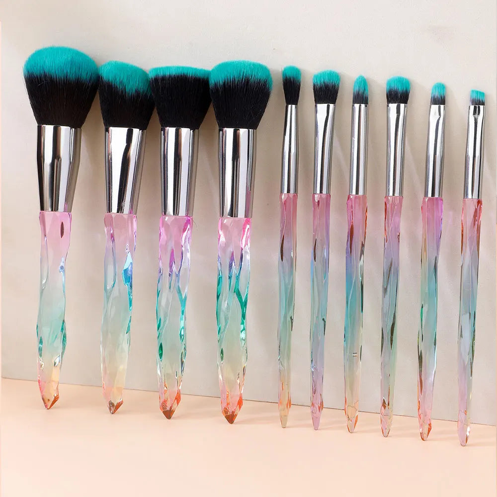 Crystal Handle Makeup Brush Set – 10pcs Professional Kit Vervelle
