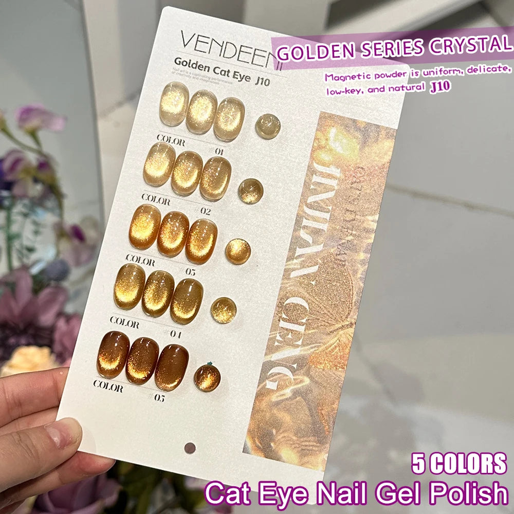 Vendeeni 5 Colors/set Pure Golden Crystal Cat Eye Gel Nail Polish UV LED Transparent