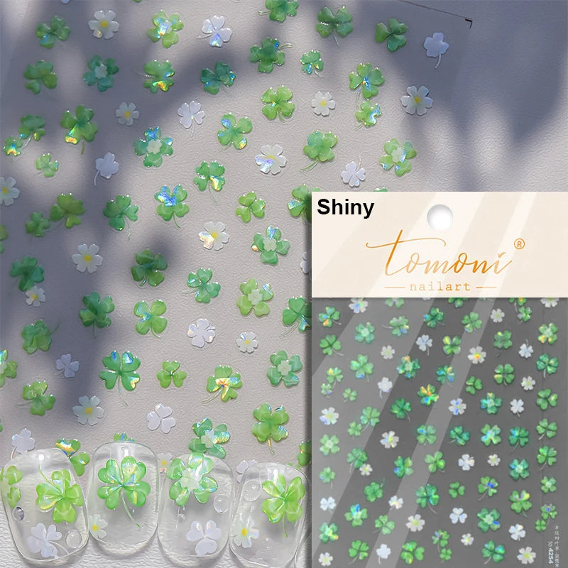 1 Pack 5D Green Four-Leaf Clover Nail Art Stickers