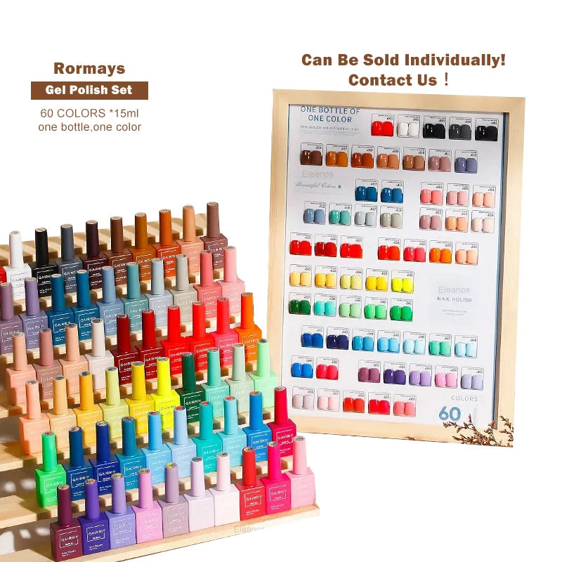 Rormays 60PCS Gel Nail Polish Neon Brown Royal Blue Red Green Pastal Nude Nail Art Varnish Gel