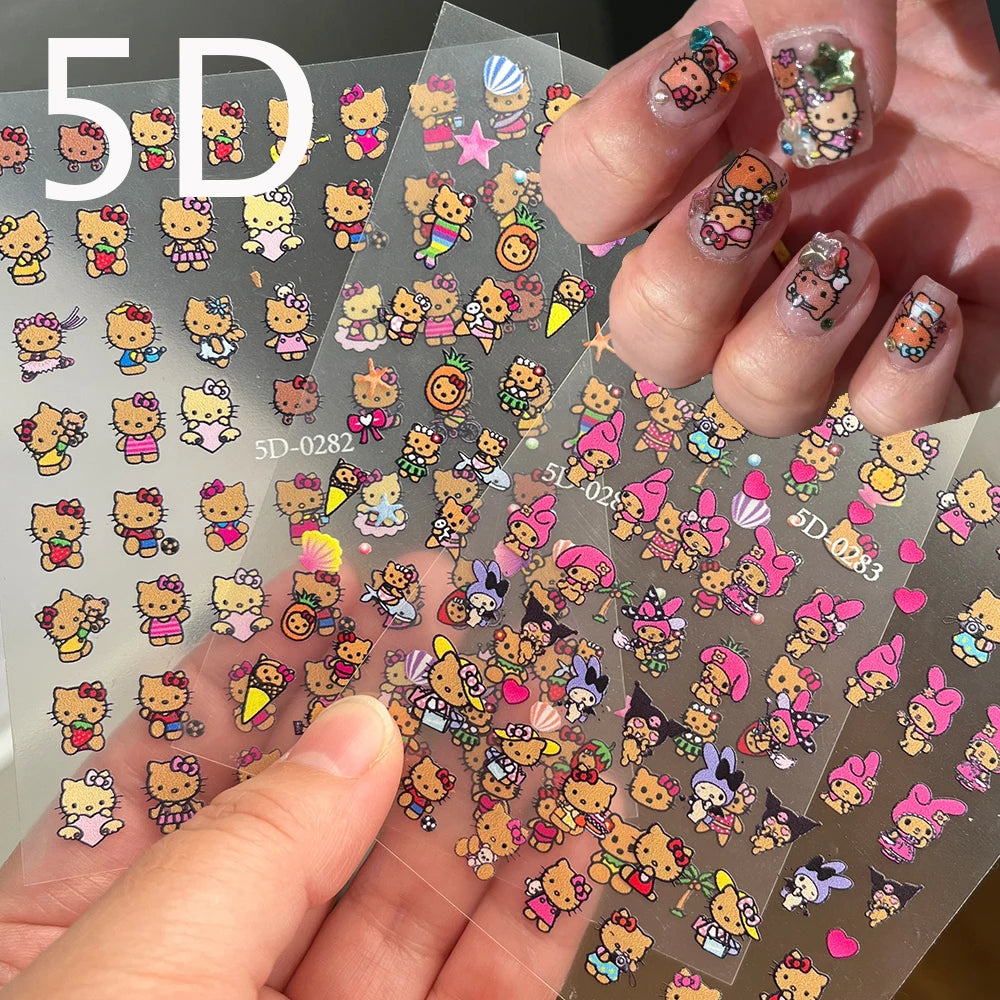 1Pcs 5D Sanrio Hello Kitty & My Melody Nail Sticker