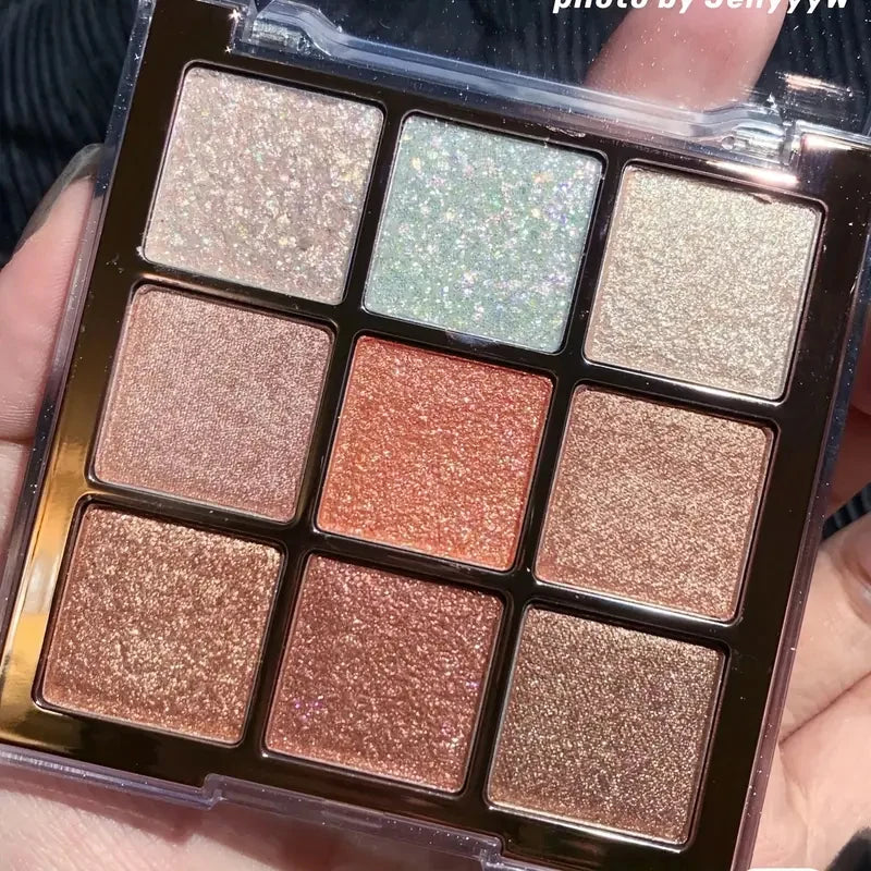 9-Color Glitter Eyeshadow Palette - Long-Lasting Rose and Pink Shades, Metallic Finish, Matte and Glitter Effect, High Pigment Long-Lasting, Easy to Blend Pink Gold Brown