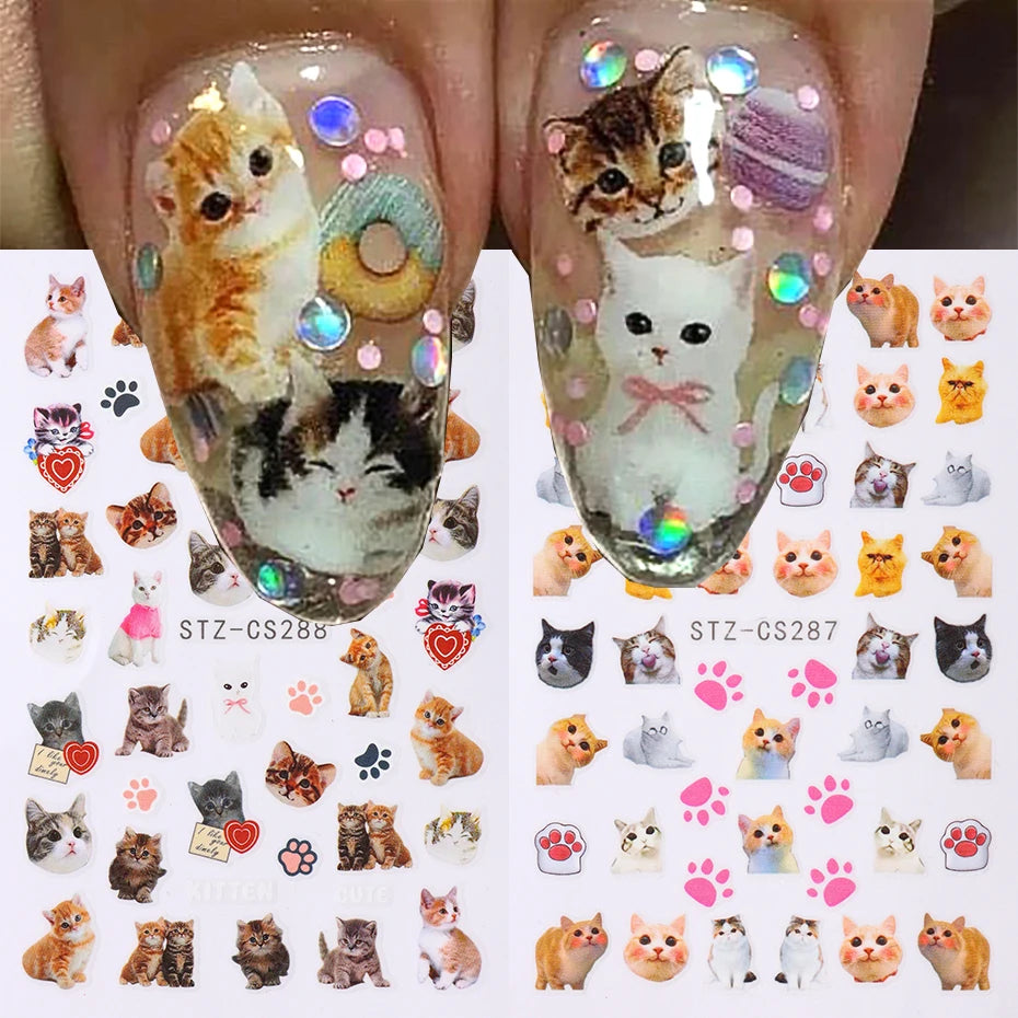 3D Animal Nail Stickers Dog Cat Bunny Korean Cartoon