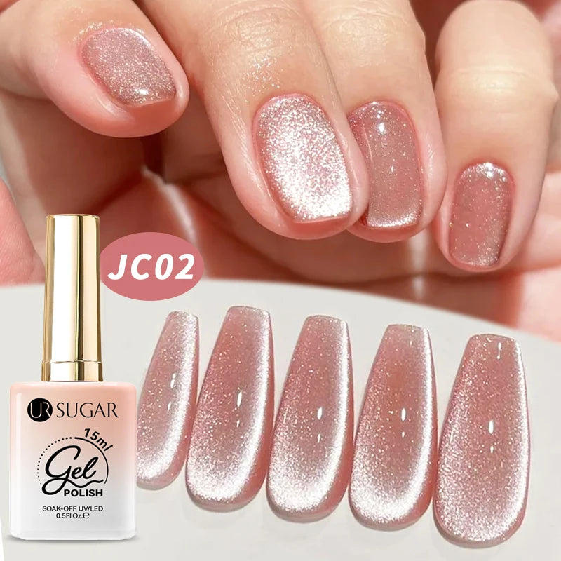 UR SUGAR 15ml Jelly Pink Cat Magnetic Gel Nail Polish Glitter ICE Soak Off Ceramic UV Gel