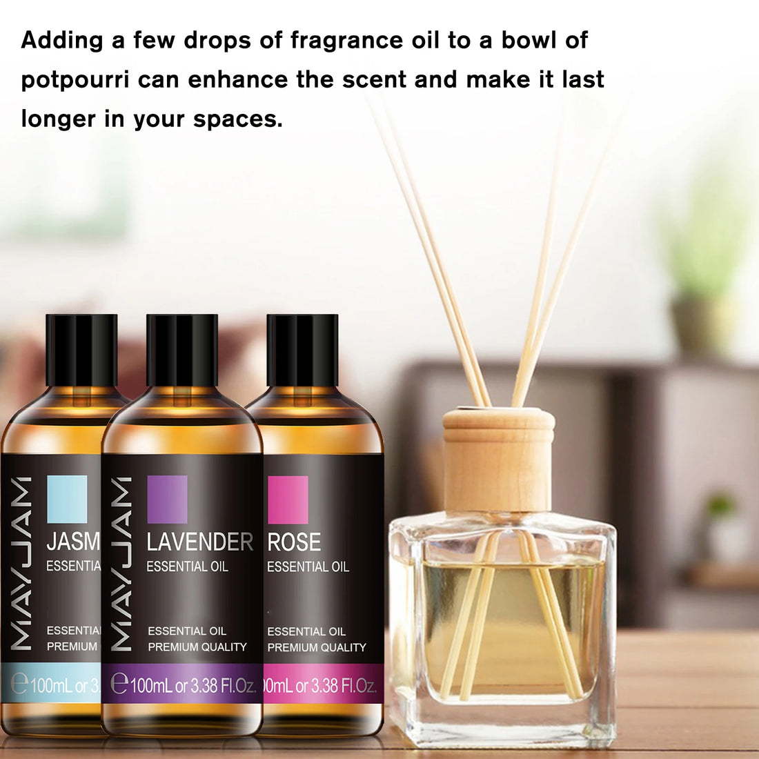 MAYJAM Essential Oils 100ml – Peppermint, Lavender & Lemongrass for Diffuser, Massage & Relaxation