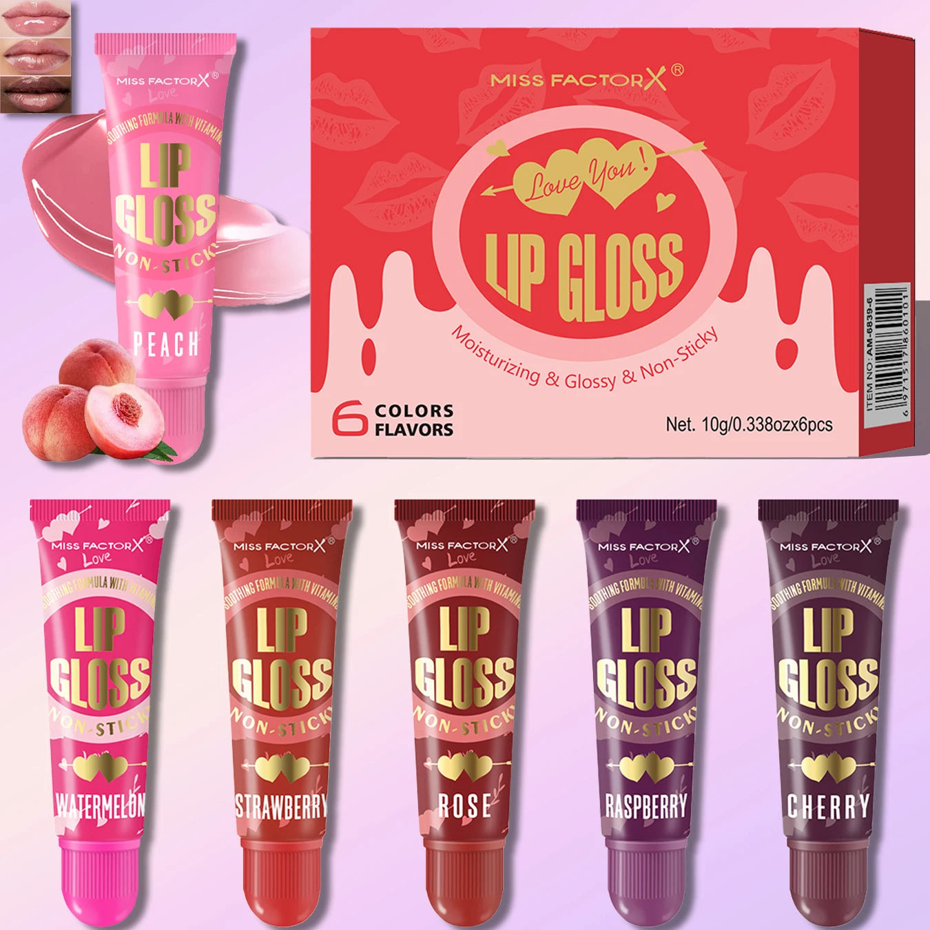 6-piece Moisturizing Lip Oil Set - Long lasting Gloss Effect