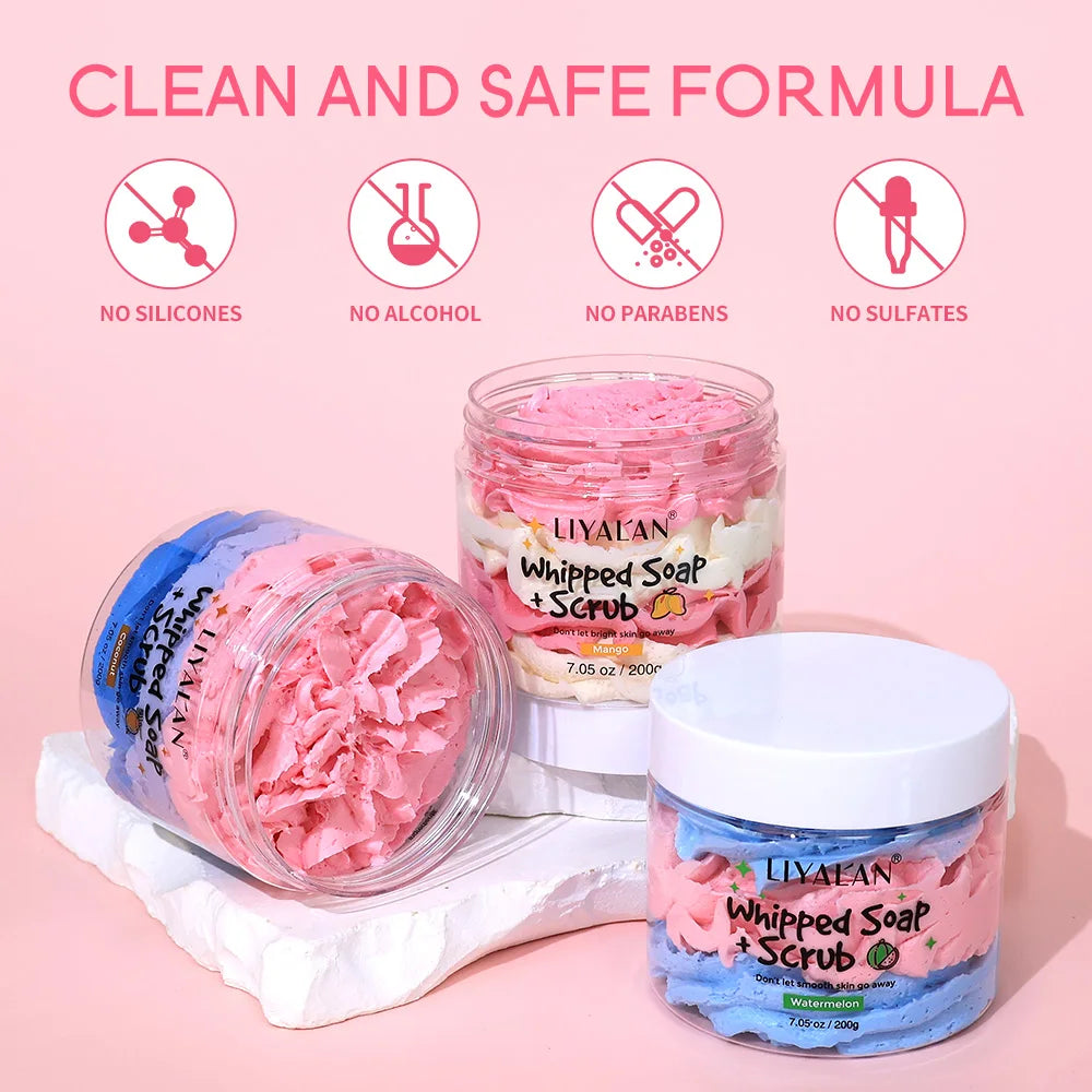 Whipped Soap Bath Cleansing Exfoliating Body Wash Moisturizing Smooth Skin Rainbow Scrub Soften Shave Vegan Handmade Shower Soap