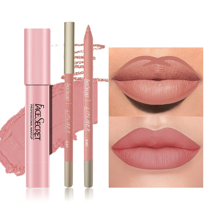 Matte Lipliner & Lipstick Set – Waterproof, Long-Lasting