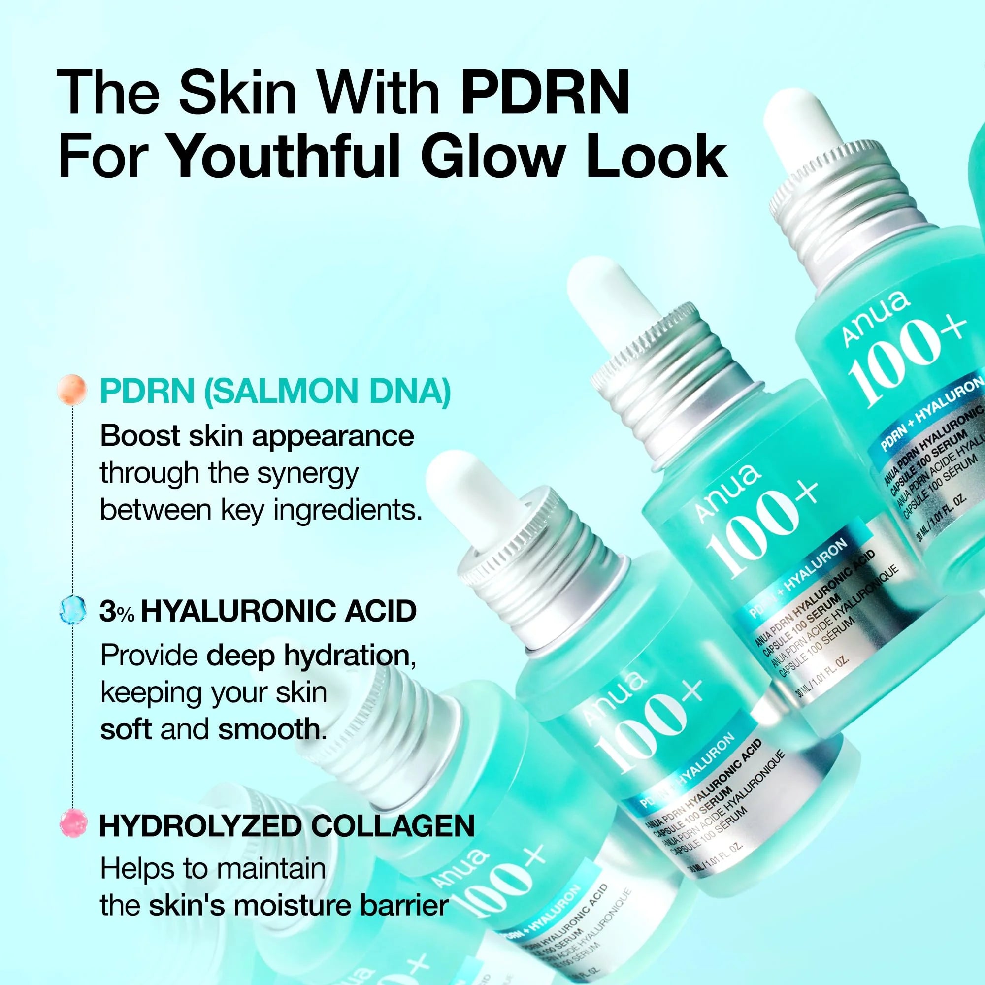 Anua PDRN Hyaluronic Acid 100 Capsules Serum, Revitalizing Face Serum, Hyaluronic Acid, Moisturizing, Korean Skincare