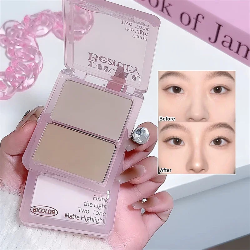 Two-tone Highlight Contour Palette Matte White Highlighter Grey Brown Nose Shadow