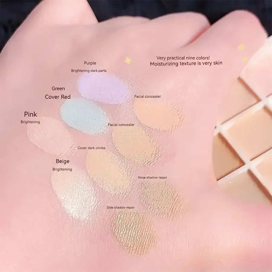 9-Color Waterproof Concealer Palette for Dark Circles