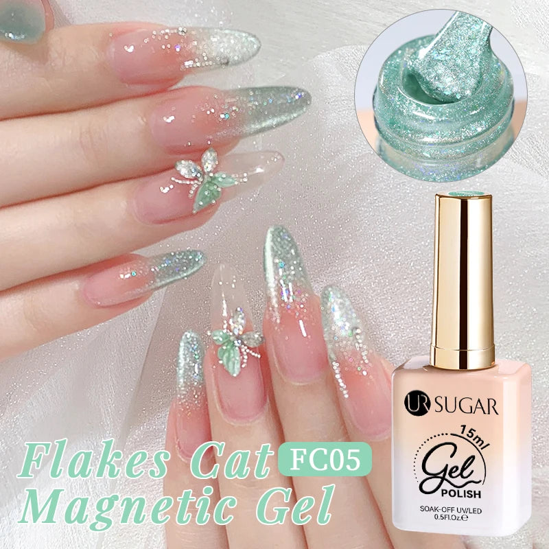 UR SUGAR 15ml Jelly Pink Cat Magnetic Gel Nail Polish Glitter ICE Soak Off Ceramic UV Gel