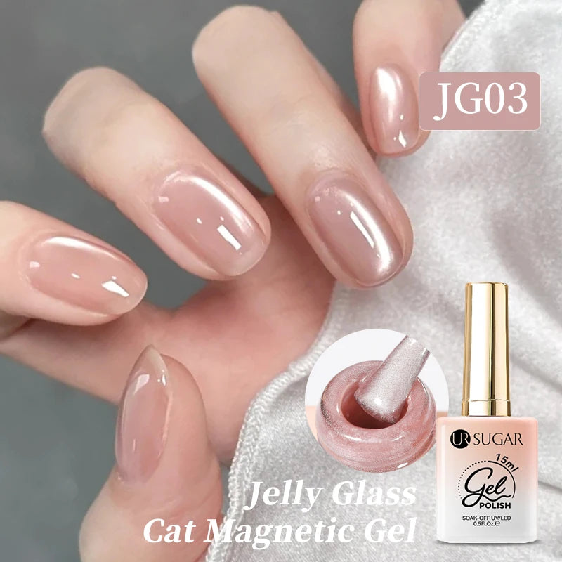 UR SUGAR 15ml Jelly Pink Cat Magnetic Gel Nail Polish Glitter ICE Soak Off Ceramic UV Gel