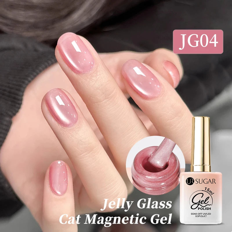UR SUGAR 15ml Jelly Pink Cat Magnetic Gel Nail Polish Glitter ICE Soak Off Ceramic UV Gel