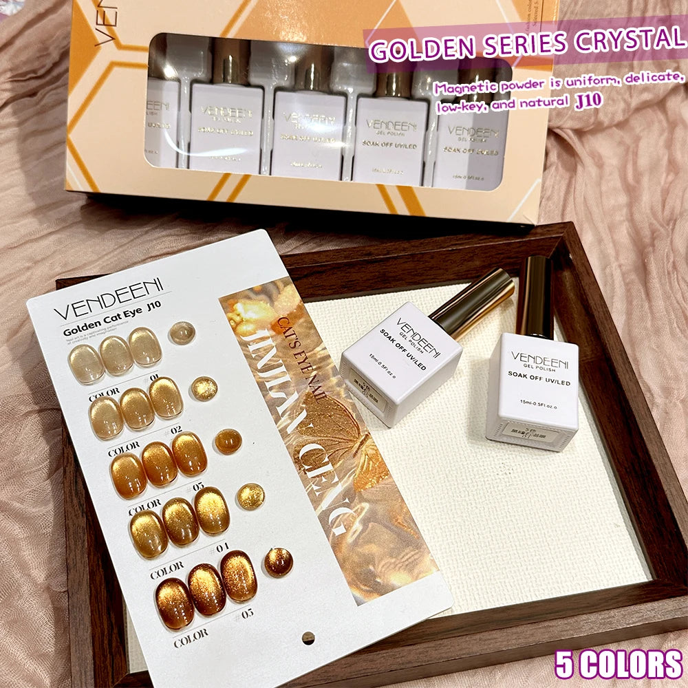 Vendeeni 5 Colors/set Pure Golden Crystal Cat Eye Gel Nail Polish UV LED Transparent