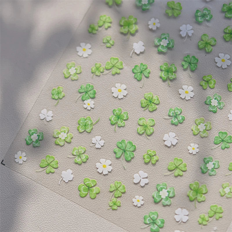 1 Pack 5D Green Four-Leaf Clover Nail Art Stickers