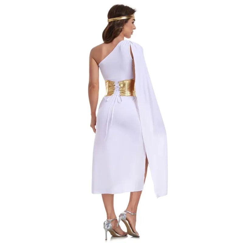 Halloween Women Adult Carnival Festival Ancient Greek Myth Cosplay Costume Princess  Performese Stage Dress Up White Dress