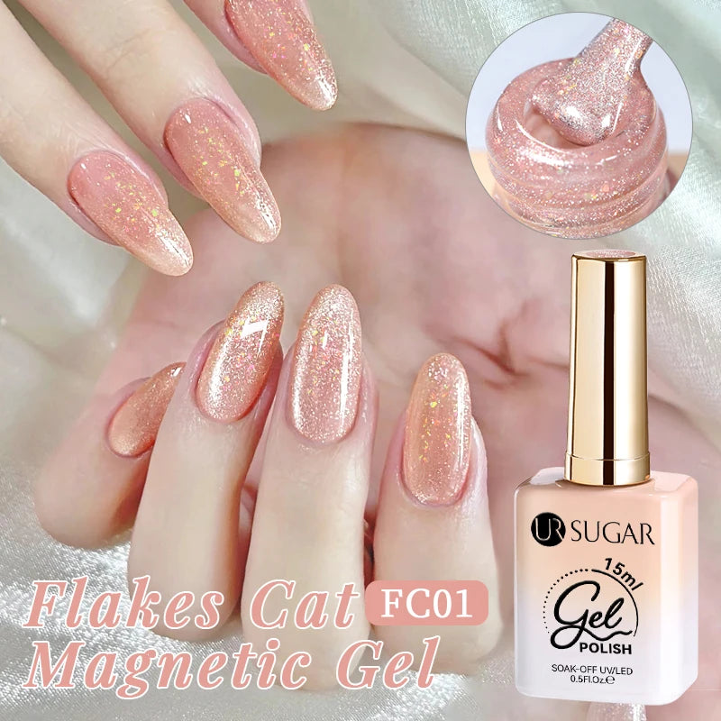 UR SUGAR 15ml Jelly Pink Cat Magnetic Gel Nail Polish Glitter ICE Soak Off Ceramic UV Gel