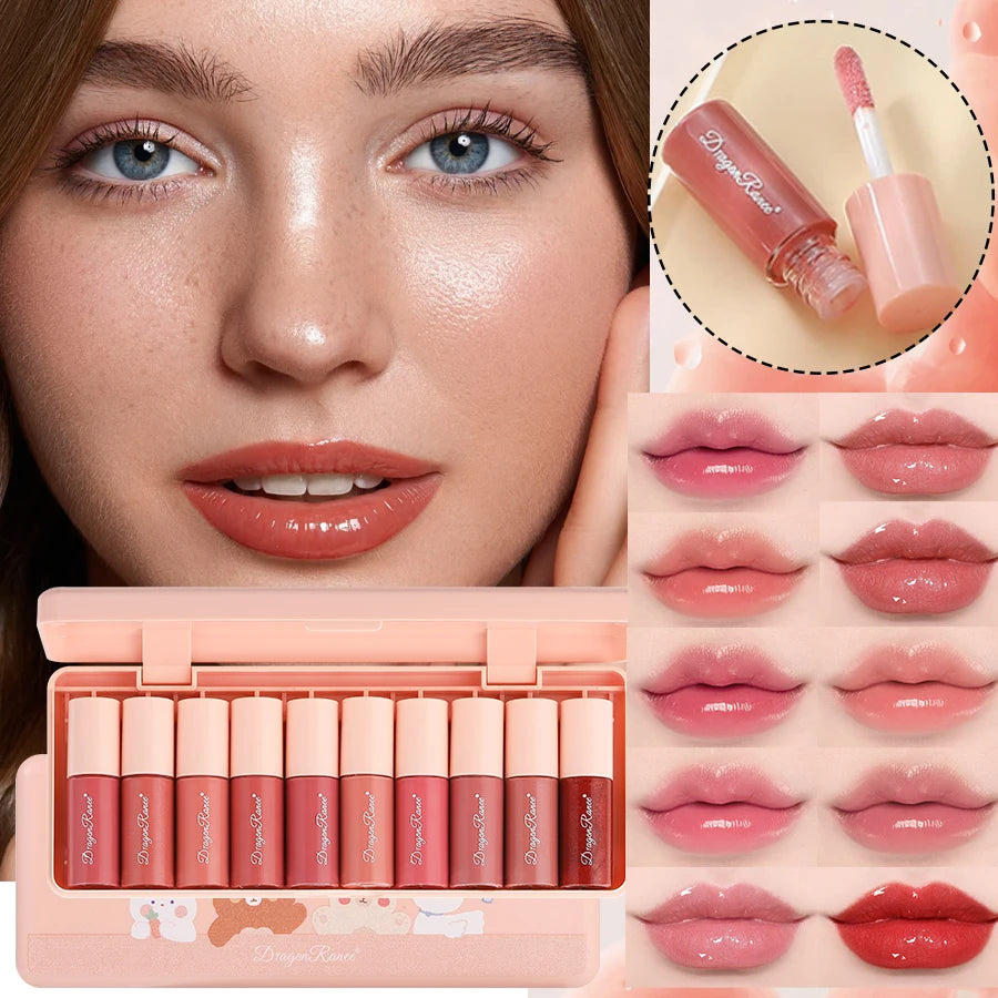 set Shimmering Lip Glosses, Easy to Apply, Lip Glaze, Lipstick, Non-Stick Cup, Non-Fading