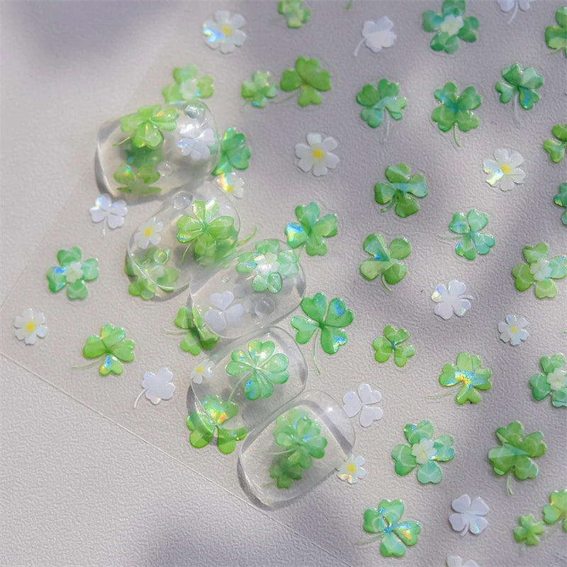 1 Pack 5D Green Four-Leaf Clover Nail Art Stickers