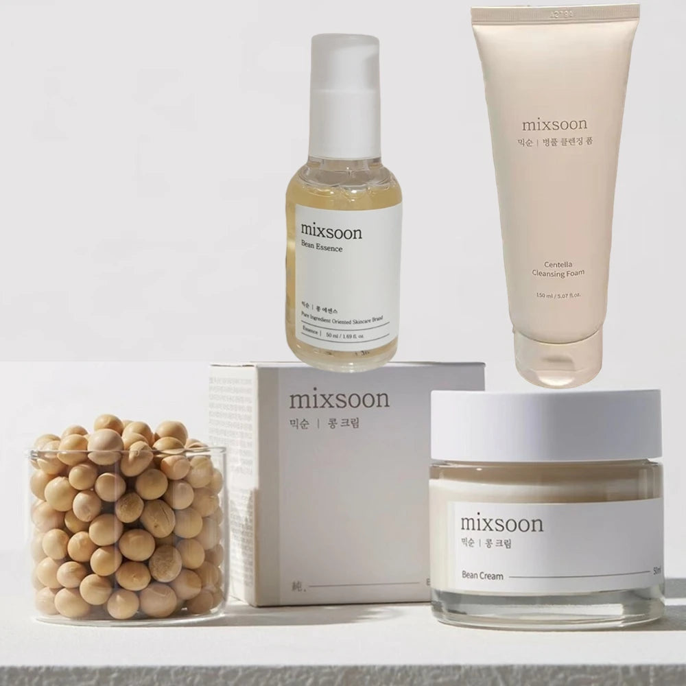 Korean Mixsoon Skin Care - Soybean Essence, Centella Asiatica Facial Cleanser, Soy Fermented Cream, Exfoliating, Repair Damage