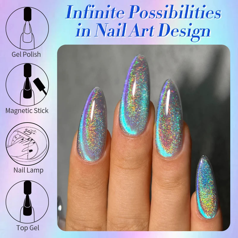 Blue Glitter 10ml Holographic Cat Magnetic UV Gel