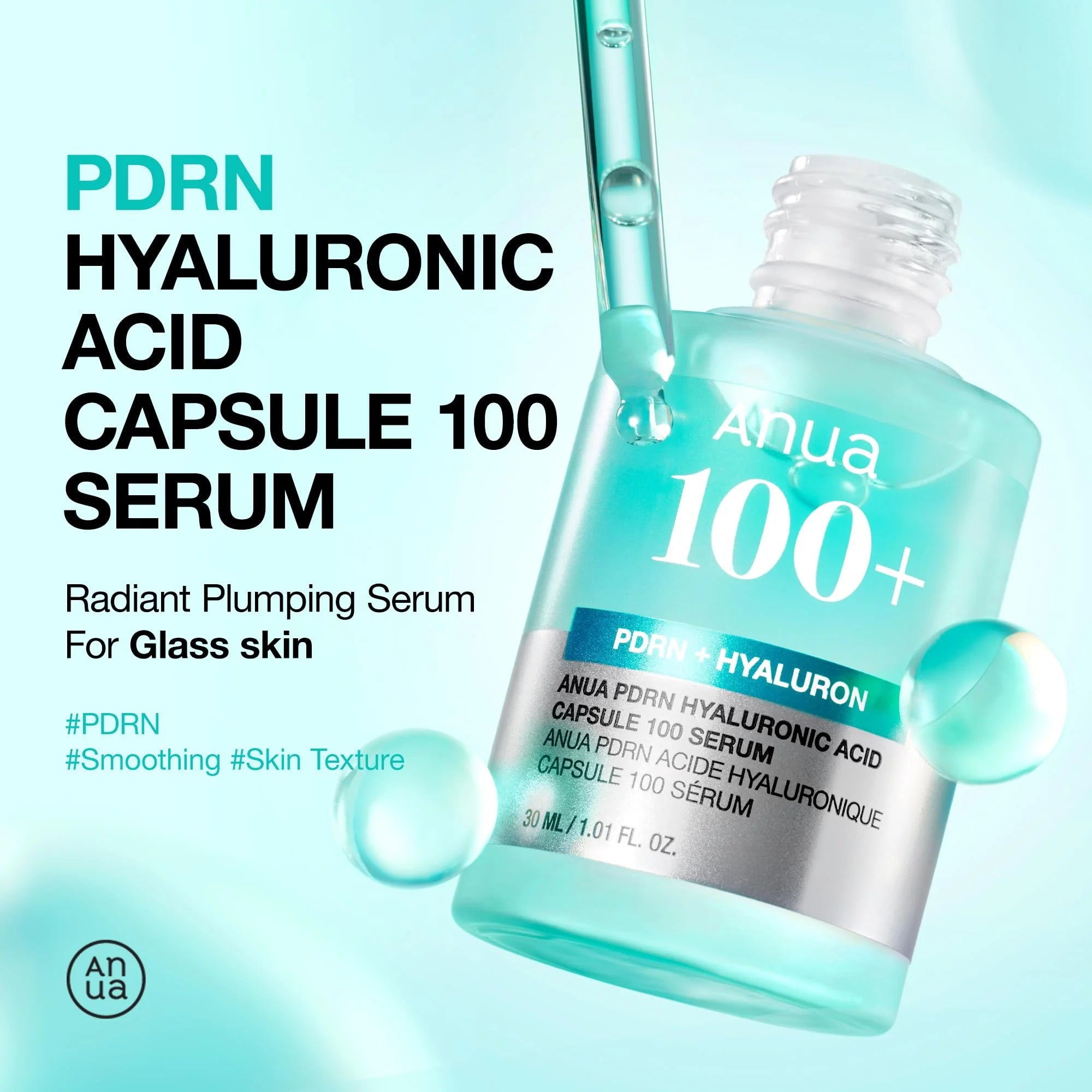 Anua PDRN Hyaluronic Acid 100 Capsules Serum, Revitalizing Face Serum, Hyaluronic Acid, Moisturizing, Korean Skincare