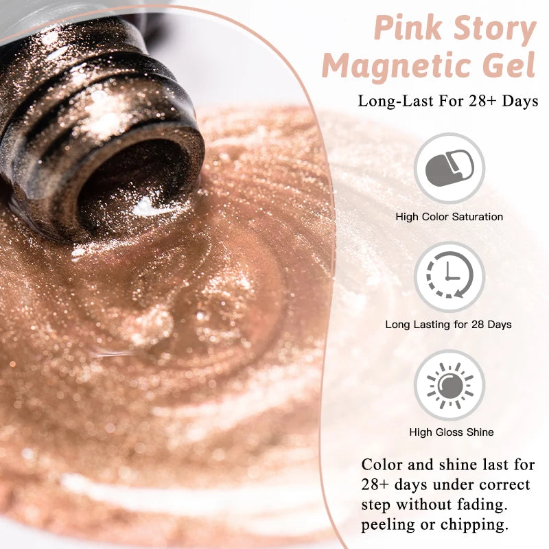 Pink Story Cat Magnetic Gel Nail Polish Nude Pink Gold Light Semi Permanent