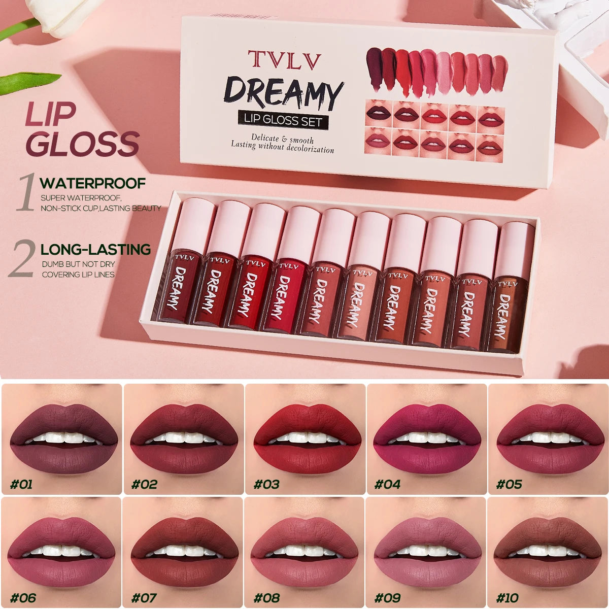 Set Lip Gloss Velvet Lipstick Waterproof and Long-Lasting Lip Gloss Women's Moisturizing